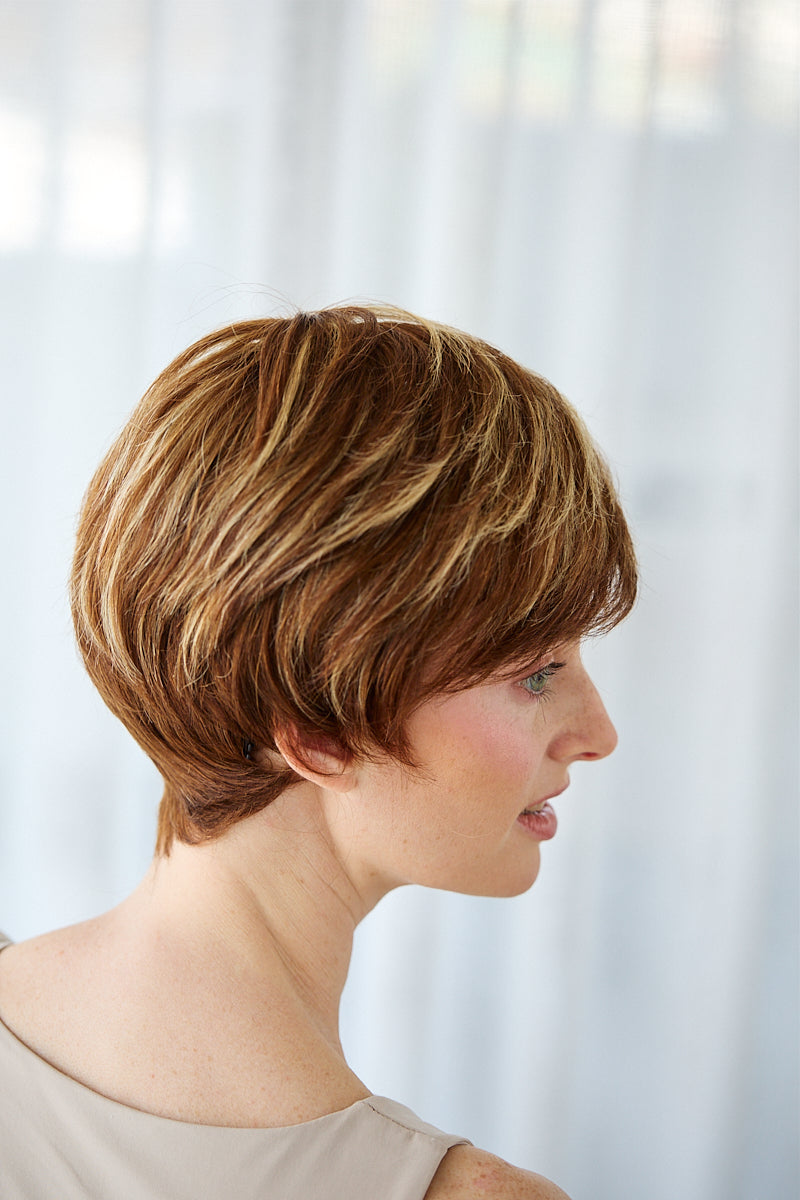 Sylvie Highlighted Brunette Human Hair Pixie Wig