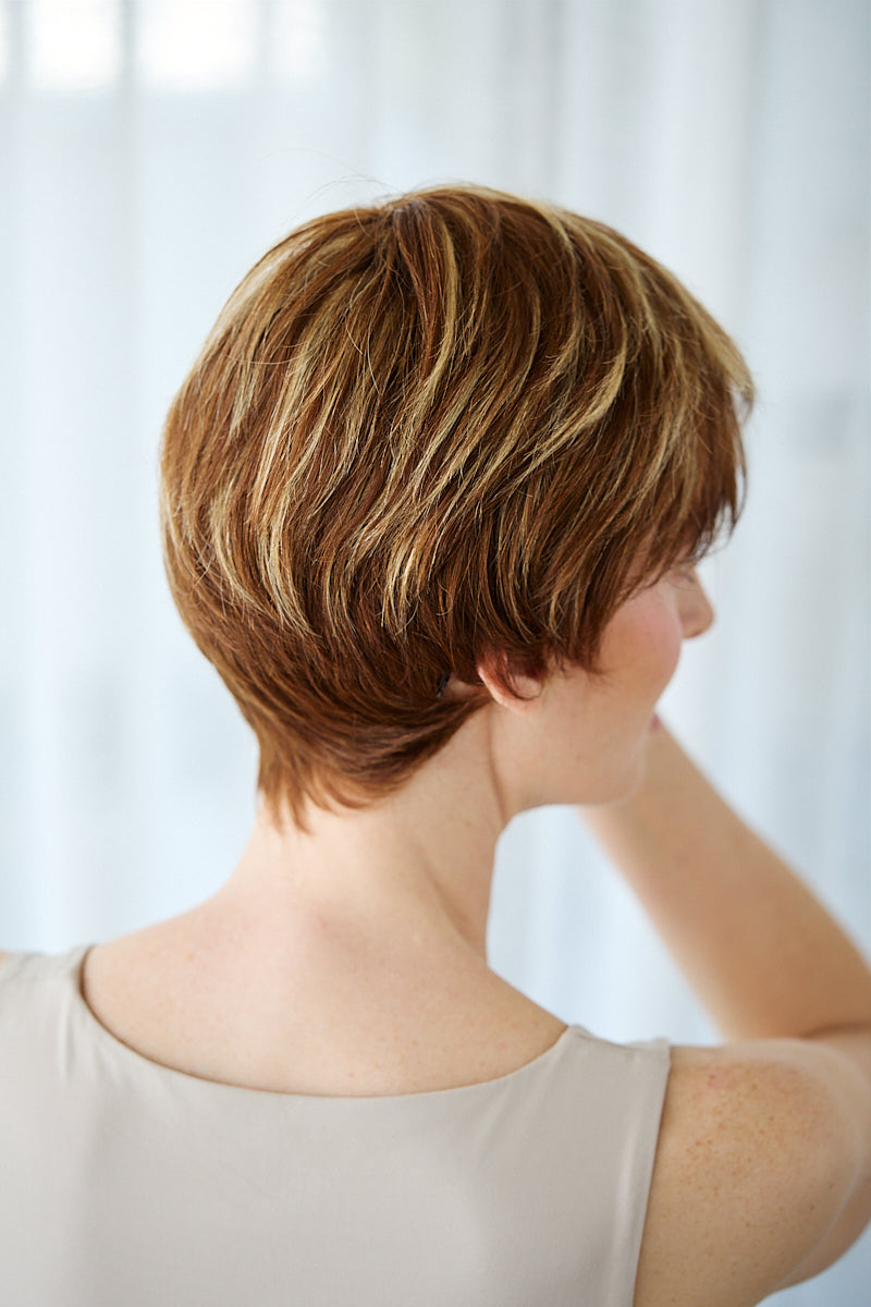 Sylvie Highlighted Brunette Human Hair Pixie Wig