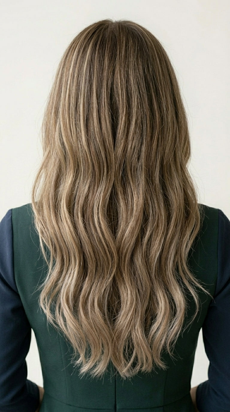 Willow wig - back view showing full balayage and wave texture